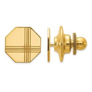 14K Yellow Gold Small Striped Octagon Lapel or Tie Pin, 10mm